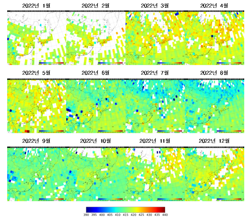 2022년 동북아시아 지역 이산화탄소 농도의 월별 변화.png