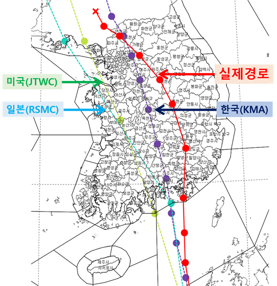 각나라별 제6호 태풍 카눈 진로예측비교.png