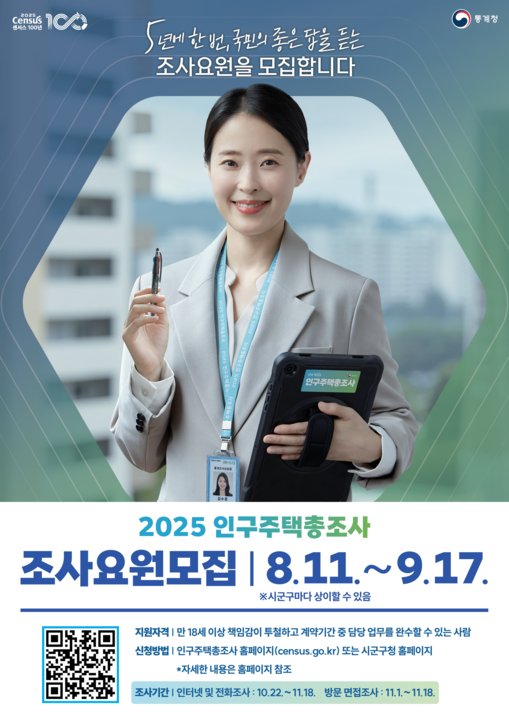 2025 인구주택총조사(표본) 조사요원 모집 포스터.png